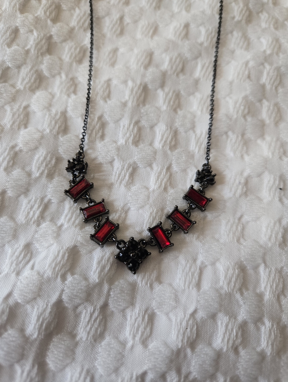 Black Metal Necklace with Red Gemstones - Women's Jewelry